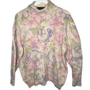 VTG Silvano Floral Sweater Lambswool Blend Pink Purple Cottagecore Size Large